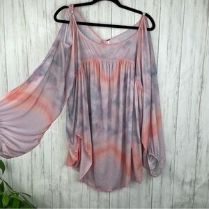 Free People pink and purple open sleeve bohemian blouse Medium